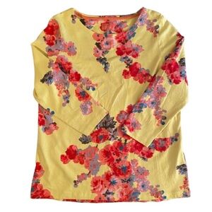 Joules Harbour Print Yellow Floral Cotton Top, 3/4” Sleeves, Women’s 14, EUC